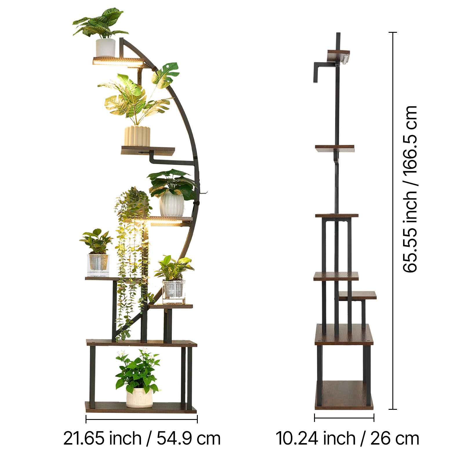 Plant Stand Indoor With Grow Lights, 65.5 In Tall 7-Tiered Lighted Plant Shelf, 2 Pack Metal Corner Plants Holder, 3 Timer & 10 Brightness, Half-Moon Shaped Flower Display Rack For Living Room_maomaolike.com